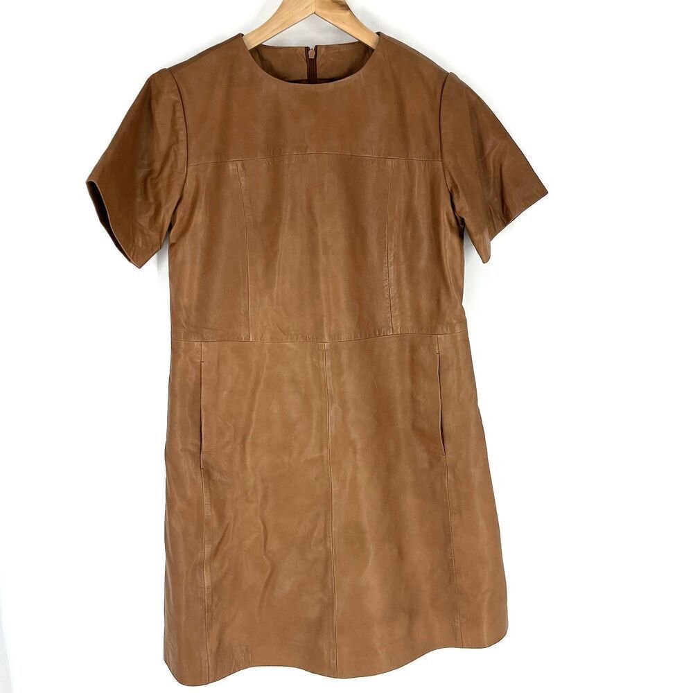 Bod & Christensen Dress Size Medium Womens Fammy Cognac Brown Leather Shift